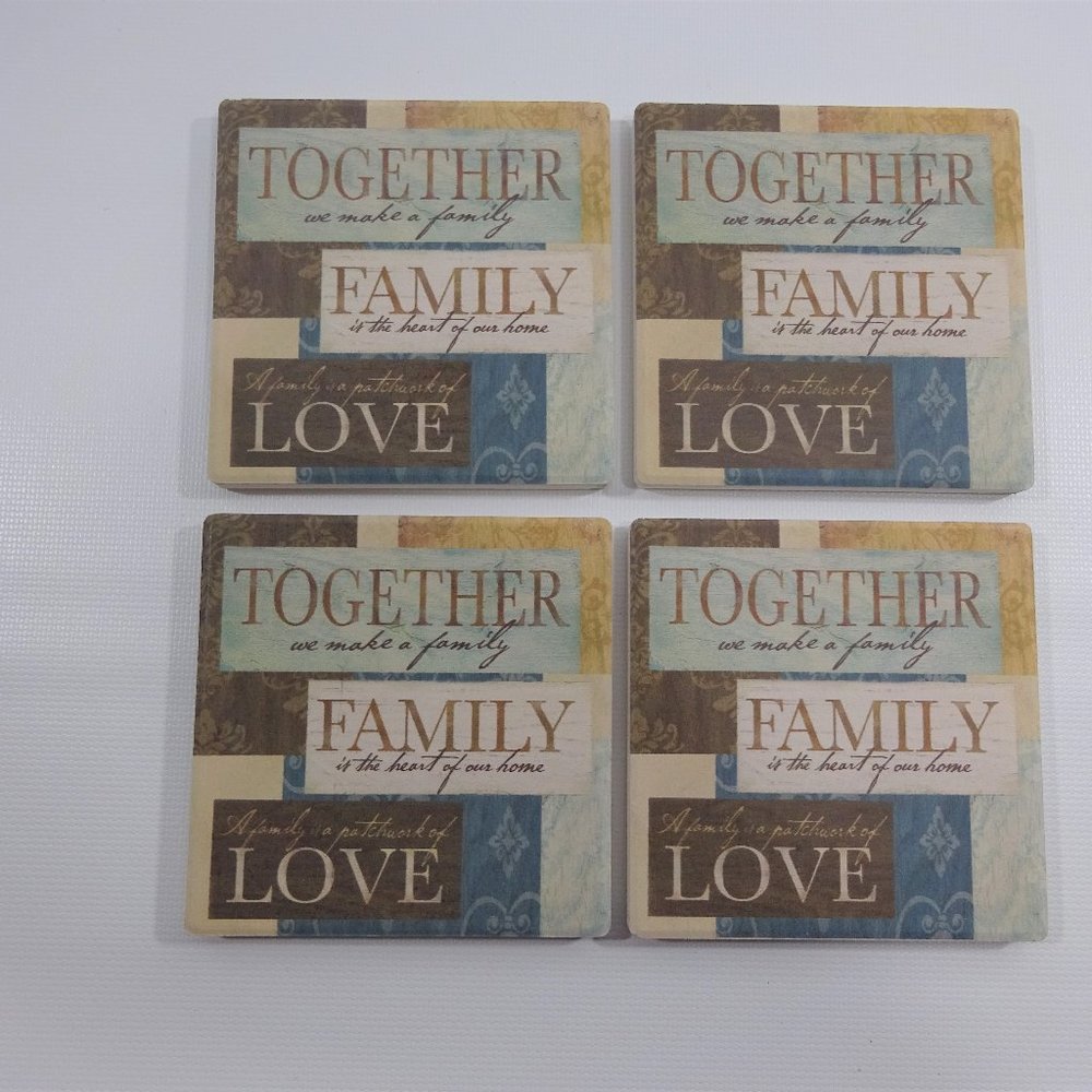 Together Teal Square 3.5"X3.5" Naturally Absorbent Stone Coasters Set of 4
